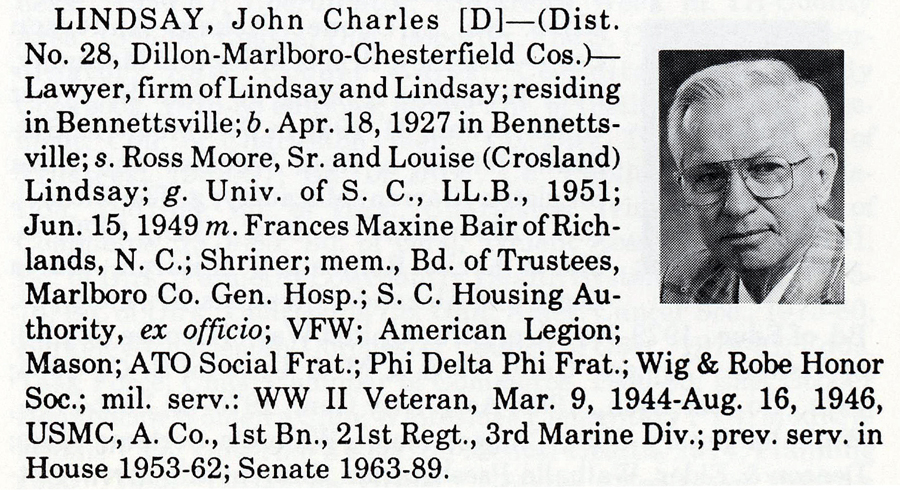 Senator John Charles Lindsay biography