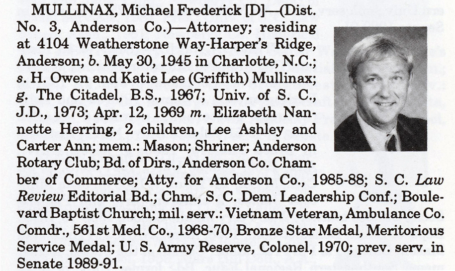 Senator Michael Frederick Mullinax biography