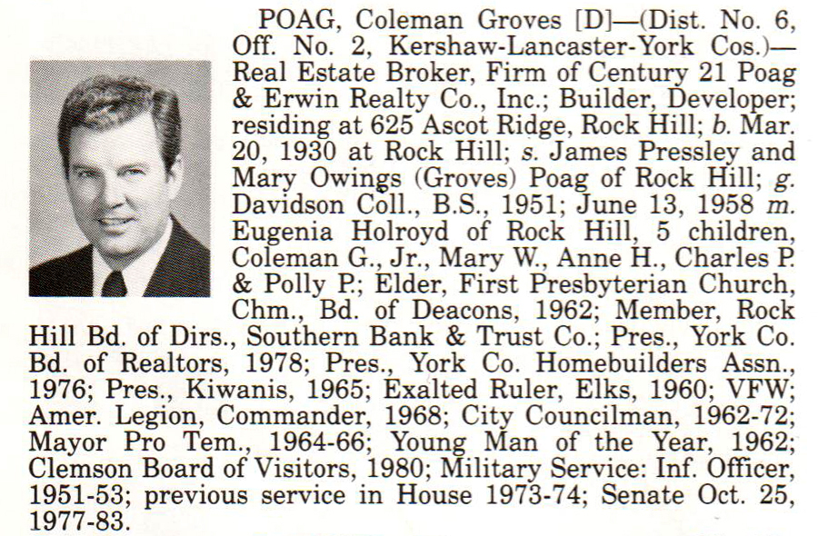 Senator Coleman Groves Poag biography