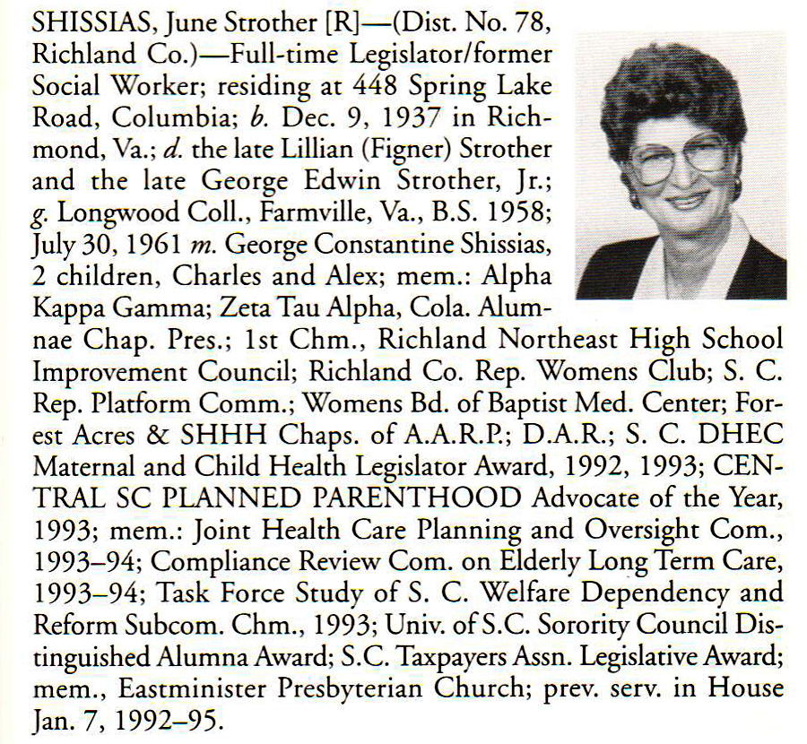 Representative June Strother Shissias biography