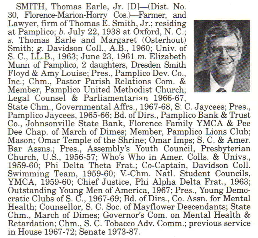 Senator Thomas Earle Smith, Jr. biography