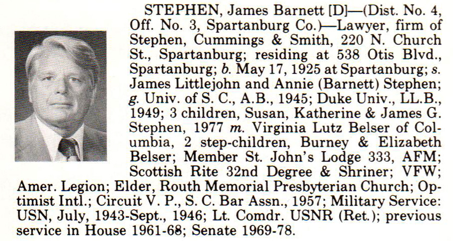 Senator James Barnett Stephen biography