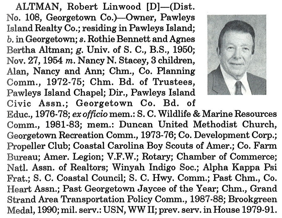Representative Robert Linwood Altman biography