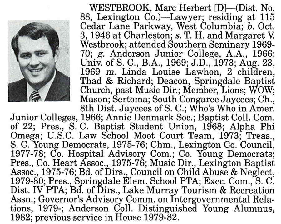 Representative Marc Herbert Westbrook biography
