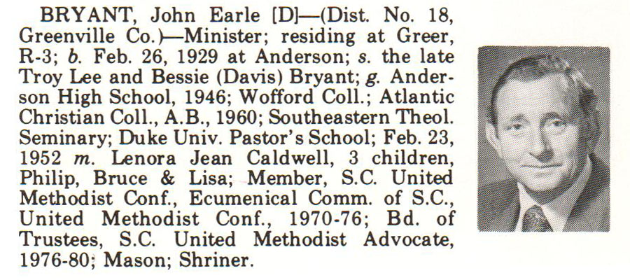 Representative John Earle Bryant biography