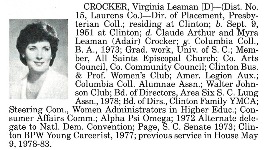 Representative Virgina Leaman Crocker biography