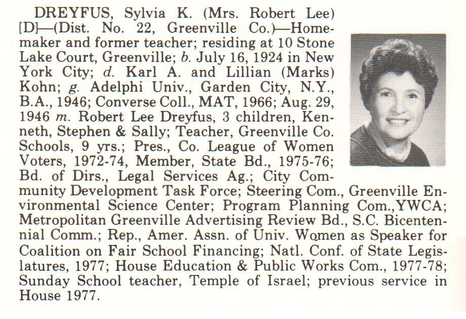Representative Sylvia K. Dreyfus biography