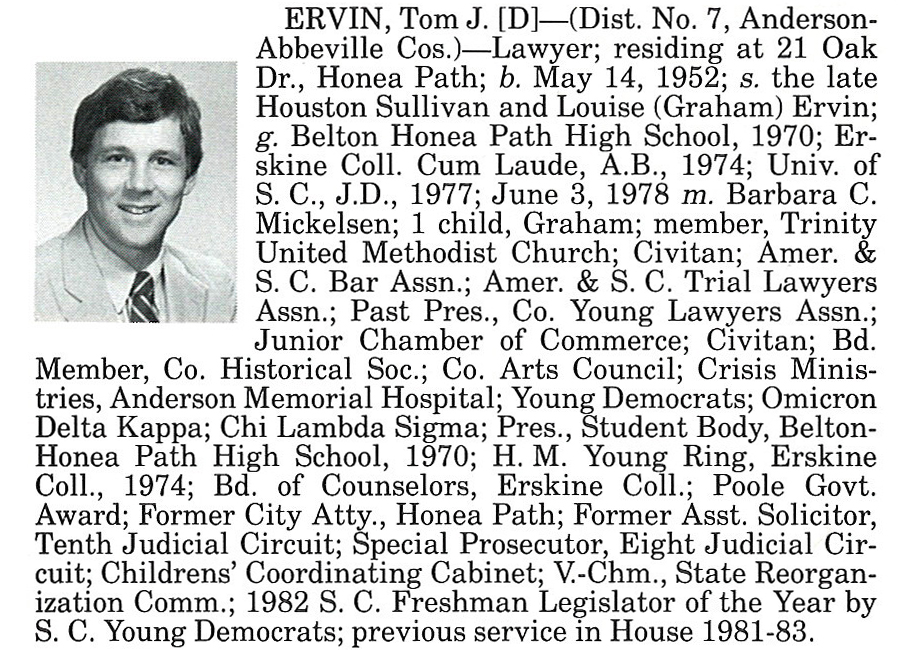 Representative Tom J. Ervin biography