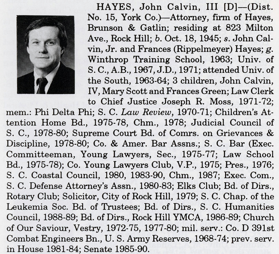 Senator John Calvin Hayes III biography
