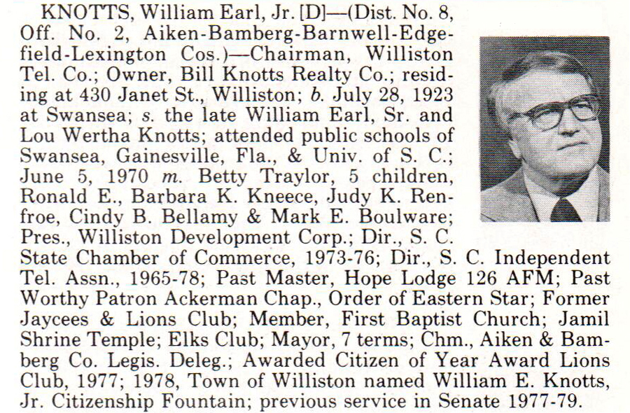 Senator William Earl Knotts, Jr. biography