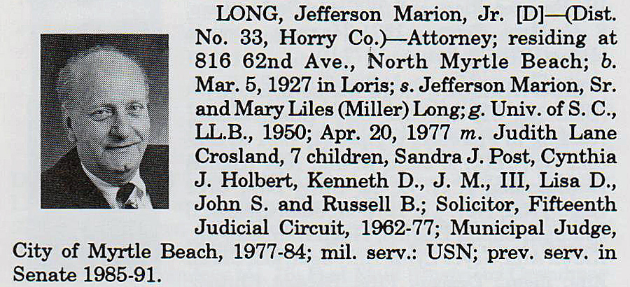 Senator Jefferson Marion Long, Jr. biography