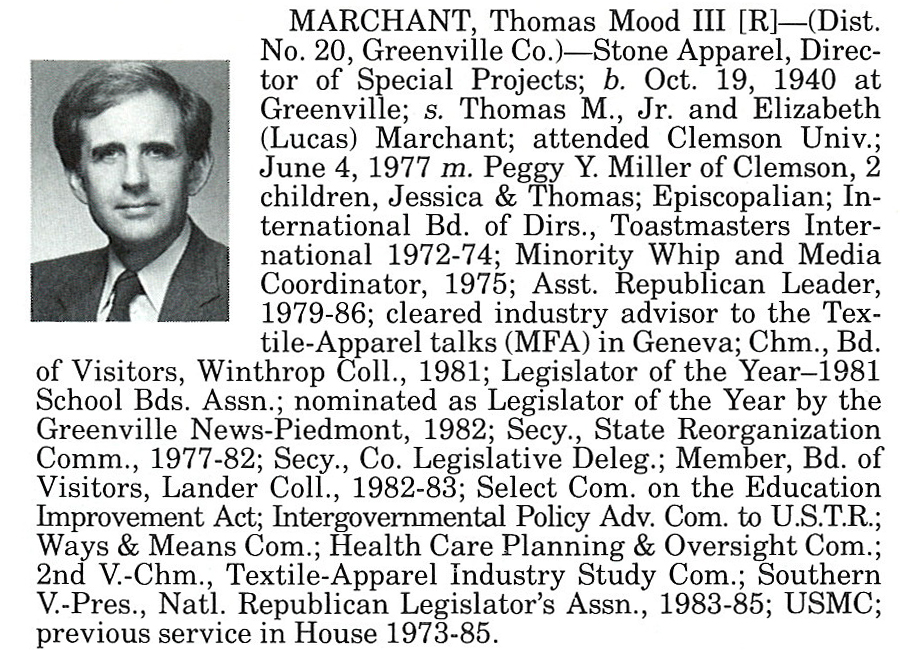 Representative Thomas Mood Marchant III biography