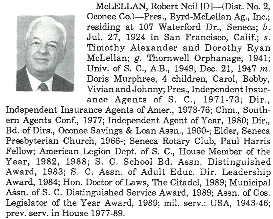Representative Robert Neil McLellan biography