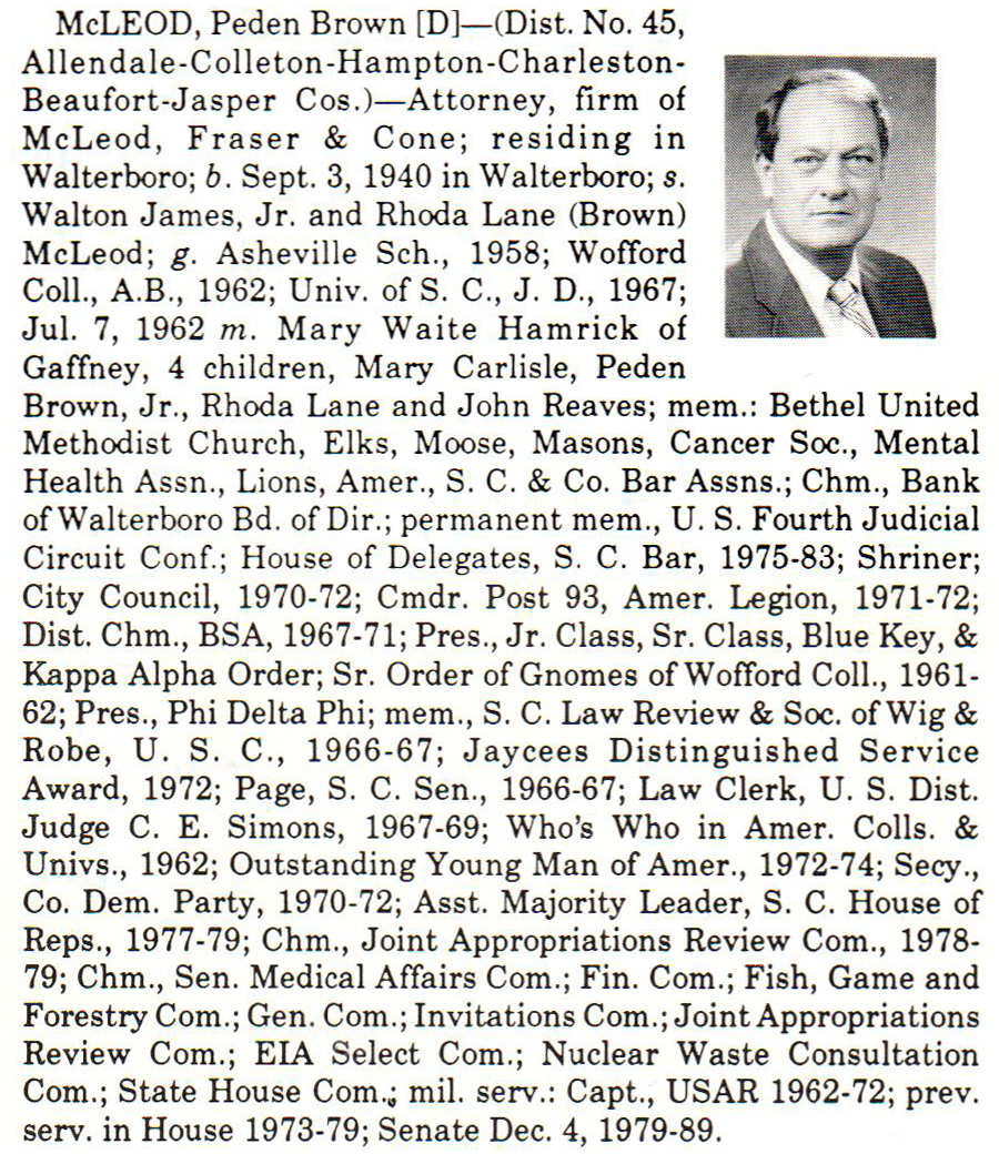 Senator Peden Brown McLeod biography