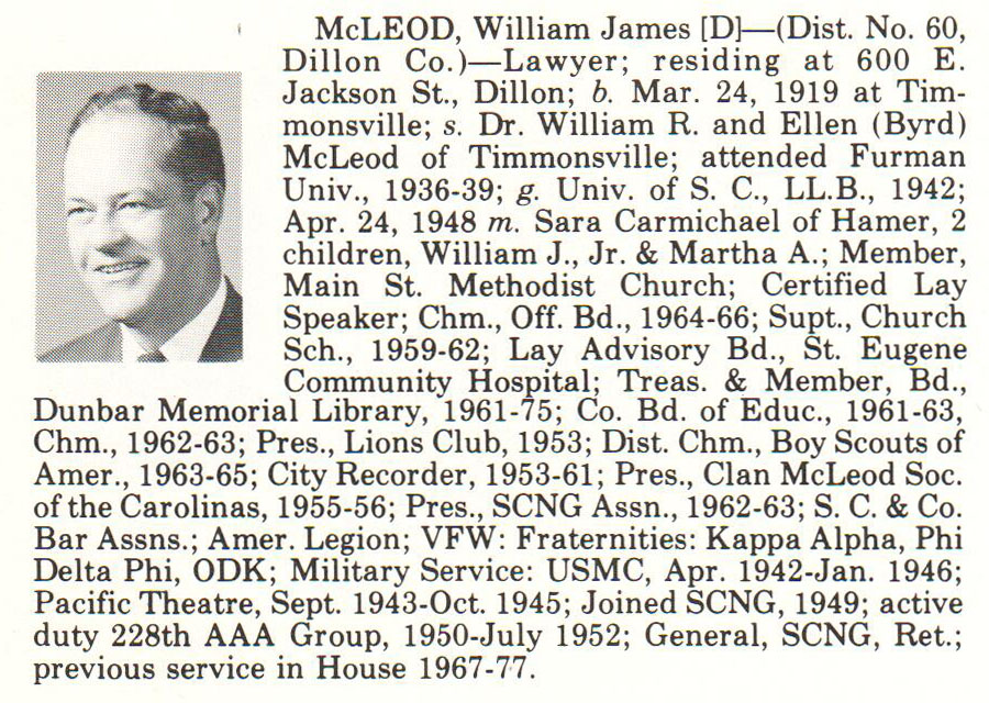 Representative William James McLeod biography