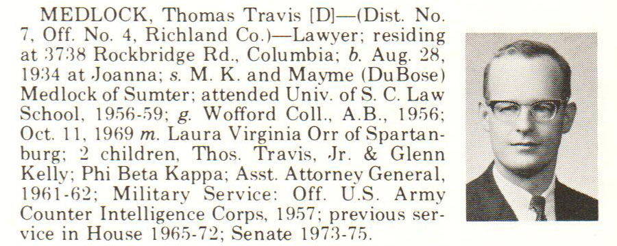 Senator Thomas Travis Medlock biography