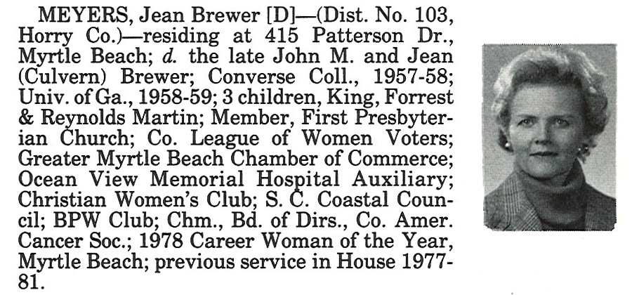 Representative Jean Brewer Meyers biography