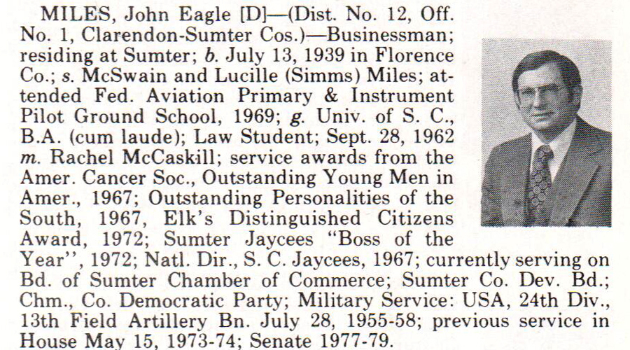 Senator John Eagle Miles biography