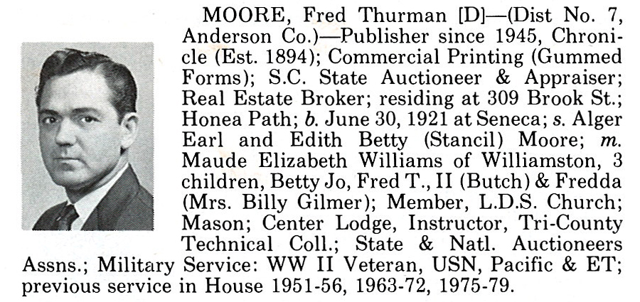Representative Fred Thurman Moore biography
