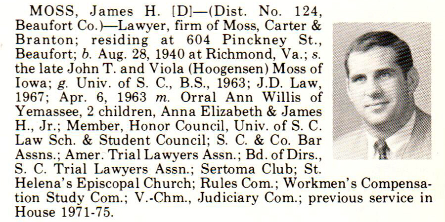 Representative James H. Moss biography