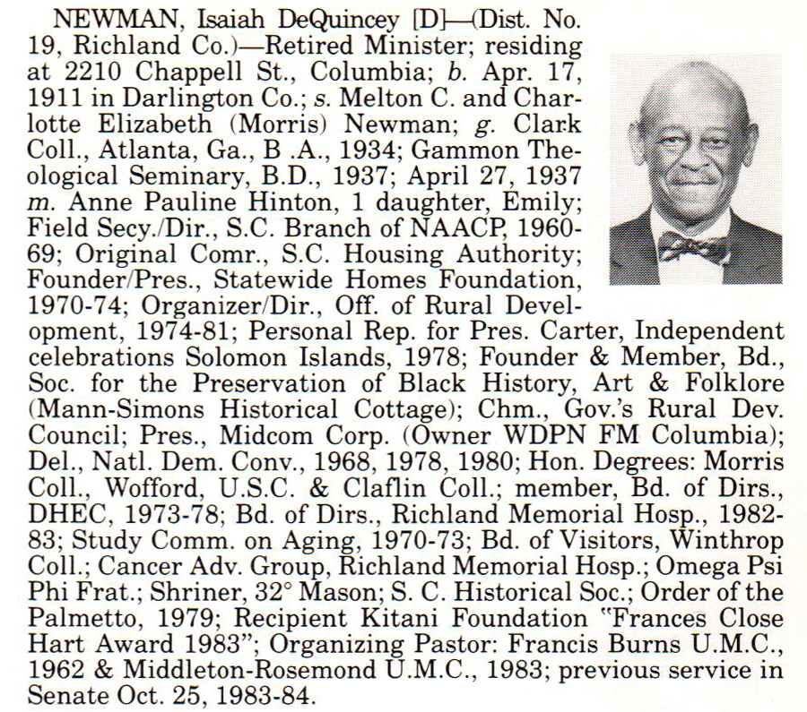 Senator Isaiah DeQuincey Newman biography