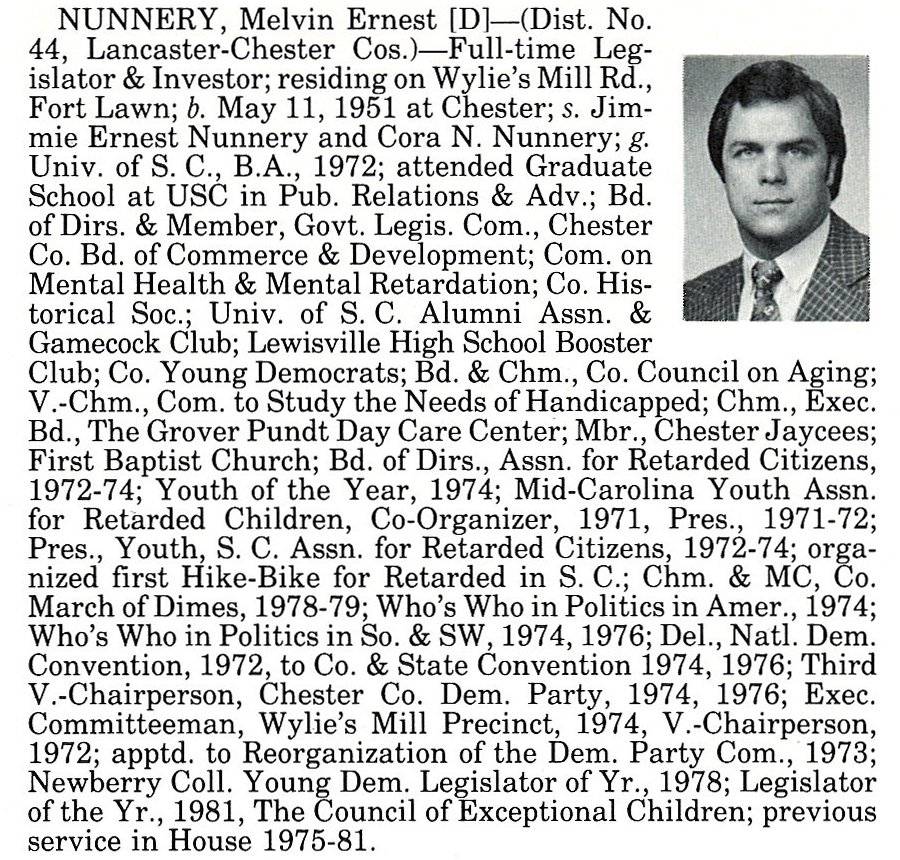Representative Melvin Ernest Nunnery biography
