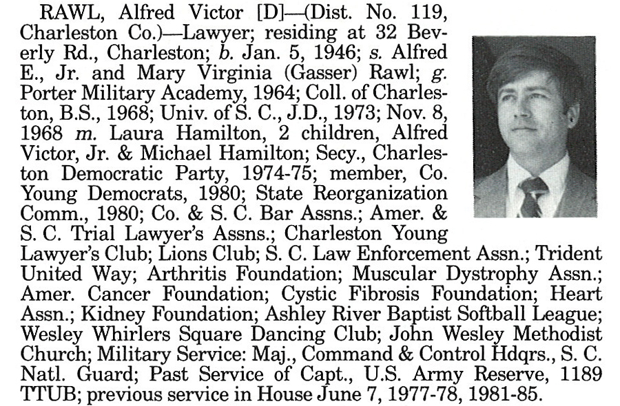 Representative Alfred Victor Rawl biography