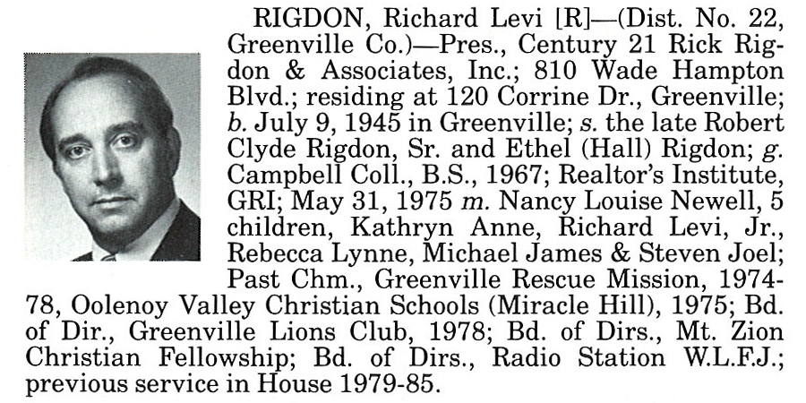 Representative Richard Levi Rigdon biography