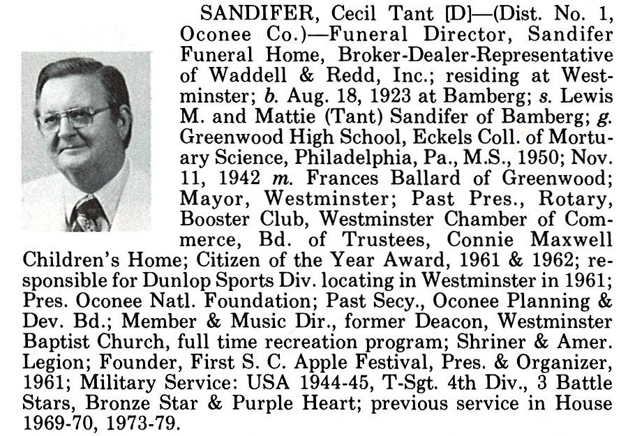Representative Cecil Tant Sandifer biography