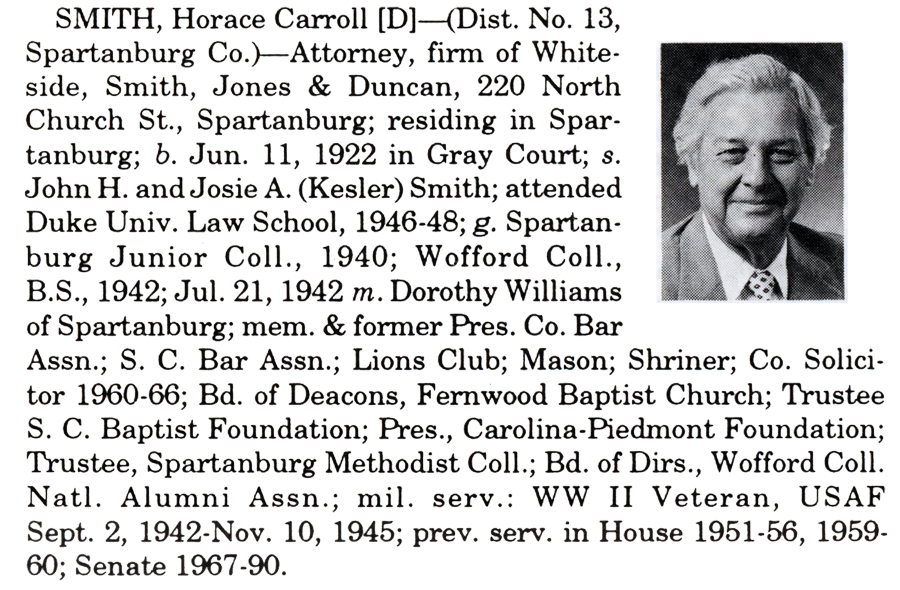 Senator Horrace Carroll Smith biography