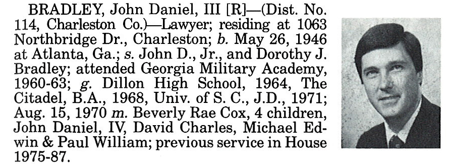 Representative John Daniel Bradley III biography