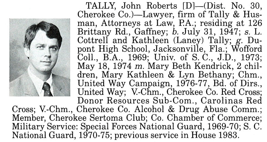 Representative John Roberts Tally biography
