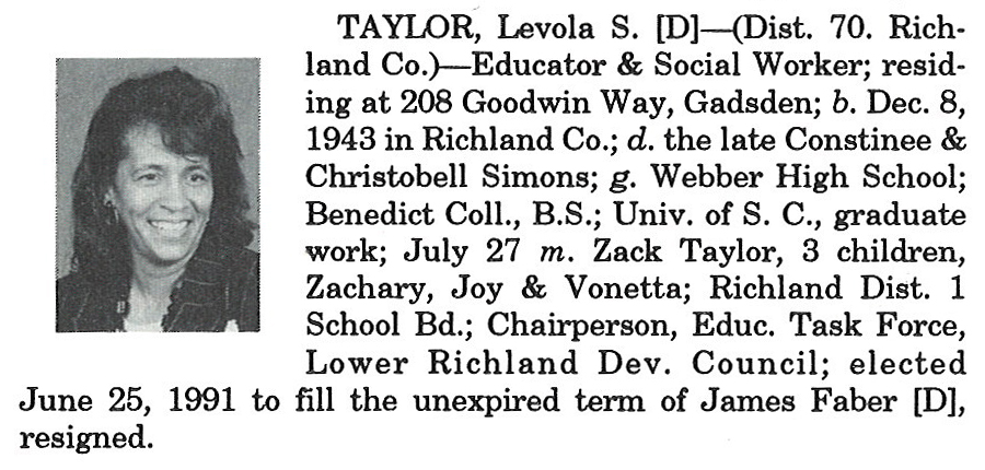 Representative Levola S. Taylor biography