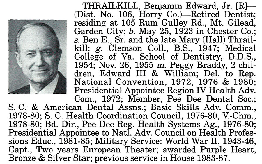 Representative Benjamin Edward Thrailkill, Jr. biography