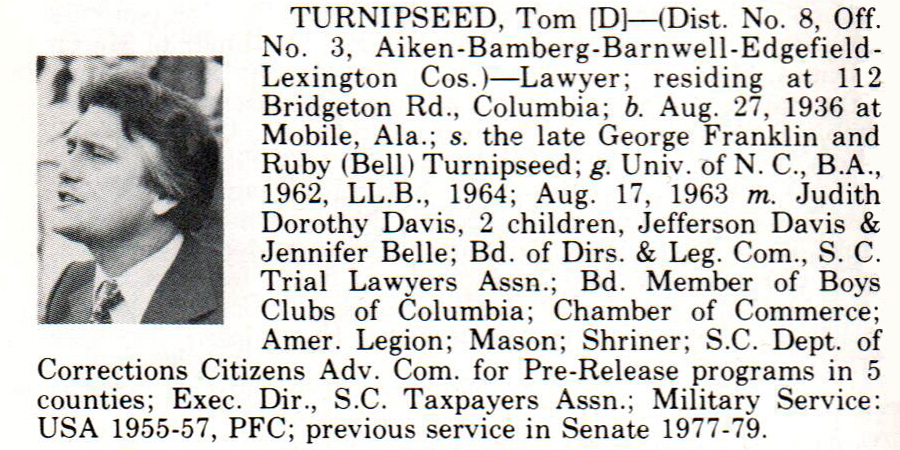 Senator Tom Turnipseed biography
