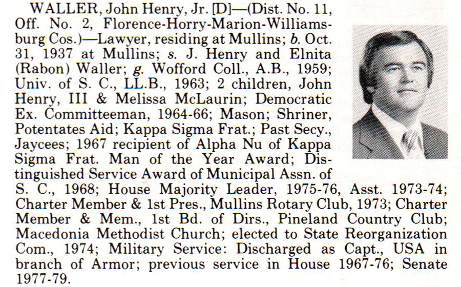 Senator John Henry Waller, Jr. biography