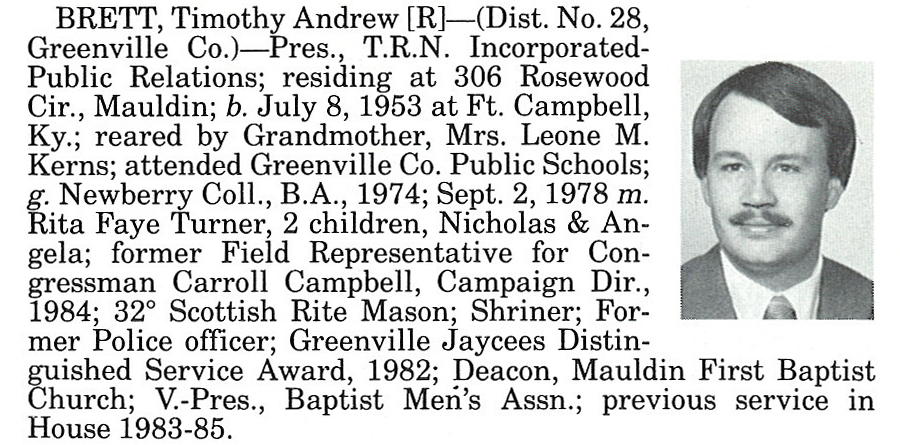 Representative Timothy Andrew Brett biography