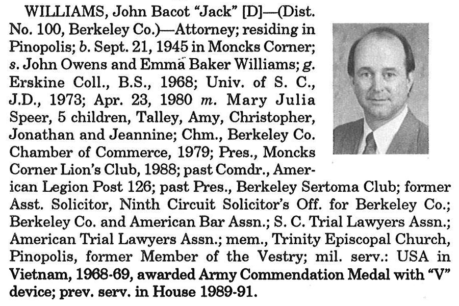 Representative John Bacot "Jack" Williams biography