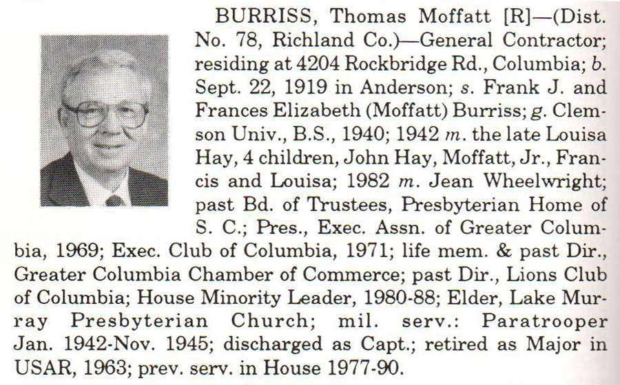 Representative Thomas Moffatt Burriss biography