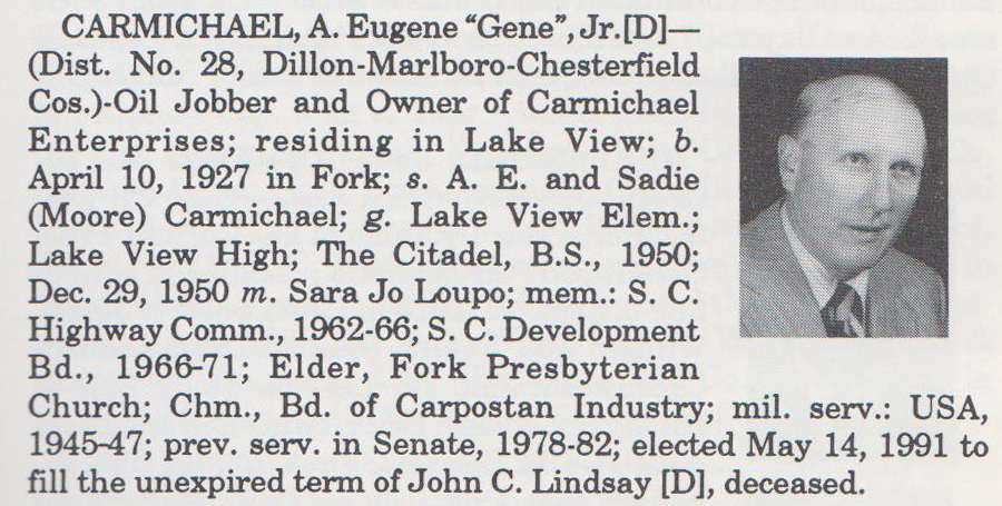 Senator A. Eugene "Gene" Carmichael, Jr. biography