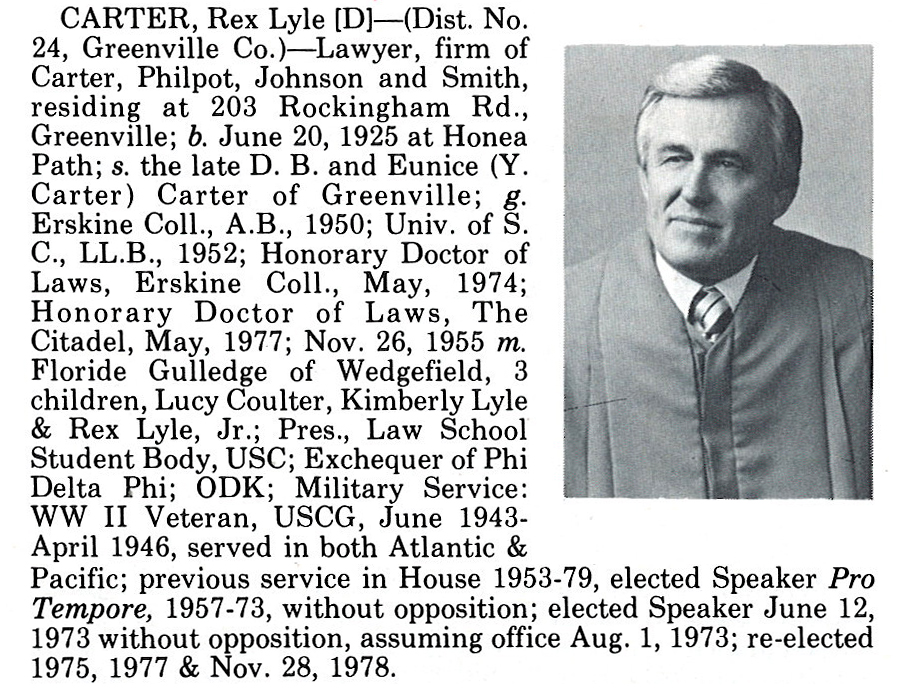 Representative Rex Lyle Carter biography