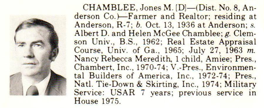 Representative Jones M. Chamblee biography