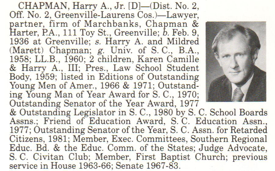 Senator Harry A. Chapman, Jr. biography