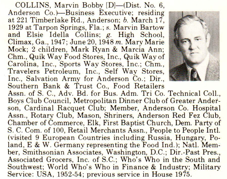 Representative Marvin Bobby Collins biography