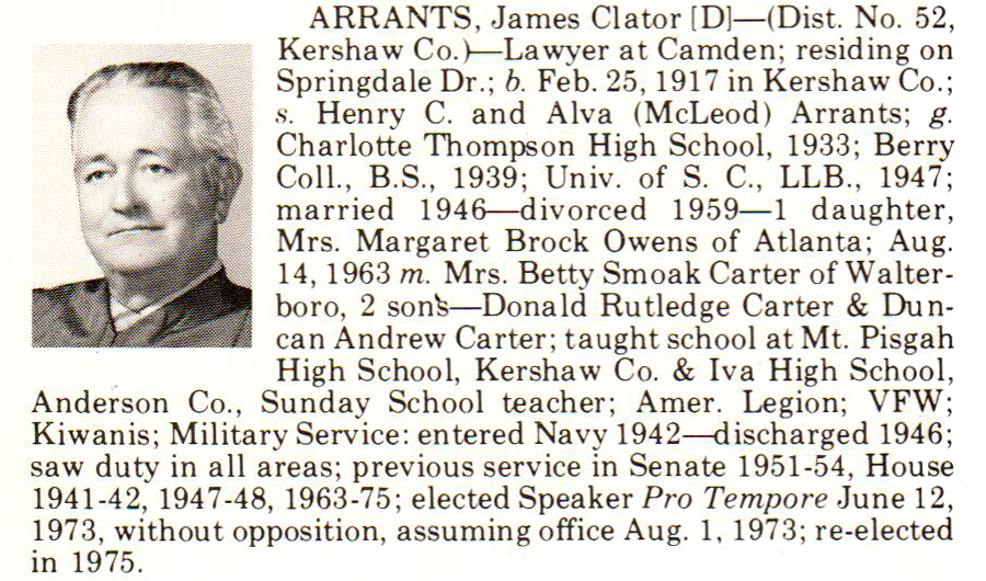 Representative James Clator Arrants biography