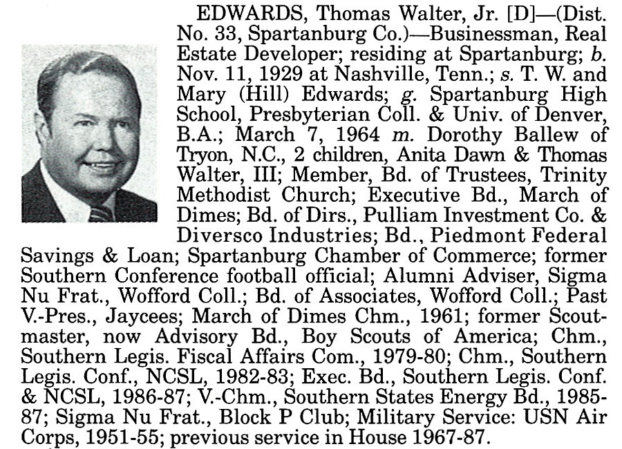 Representative Thomas Walter Edwards, Jr. biography