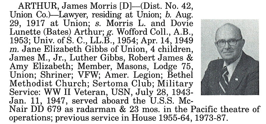 Representative James Morris Arthur biography