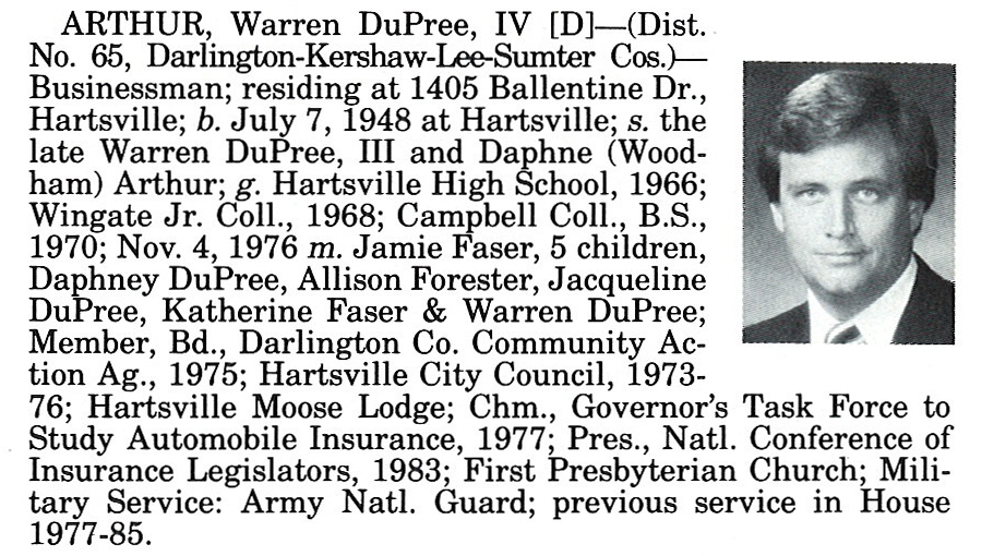 Representative Warren DuPree Arthur IV biography