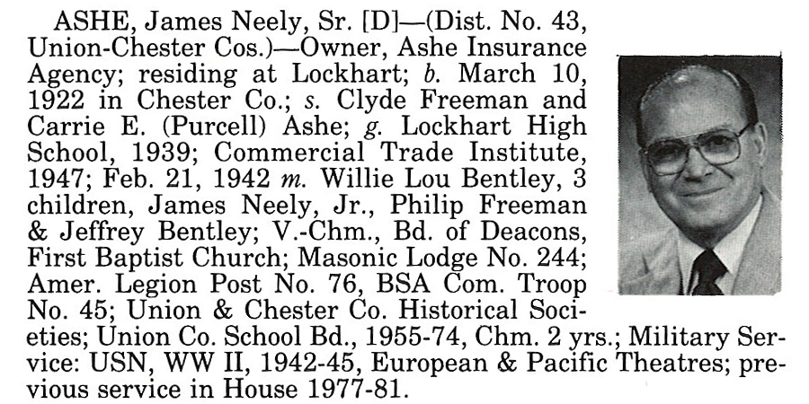 Representative James Neely Ashe, Sr. biography