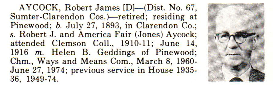 Representative Robert James Aycock biography